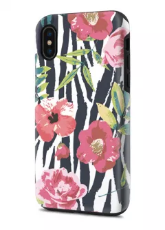 Apple iPhone X гибридный противоударный чехол с картинкой - Пастельные цветы