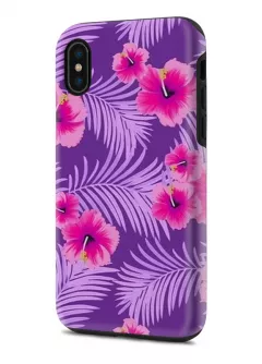 Apple iPhone X гибридный противоударный чехол с картинкой - Тропические цветочки