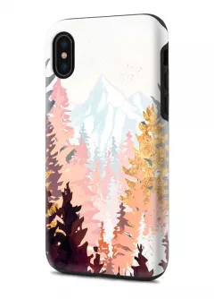Apple iPhone XS гибридный противоударный чехол с картинкой - Осень в лесу