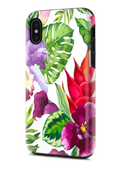 Apple iPhone XS Max гибридный противоударный чехол с картинкой - Тропические цветы