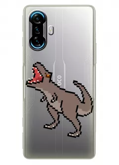 Xiaomi Poco F3 GT прозрачный силиконовый чехол с принтом - Пиксельный динозавр