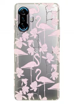 Xiaomi Poco F3 GT прозрачный силиконовый чехол с принтом - Розовые фламинго