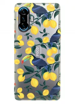 Xiaomi Poco F3 GT прозрачный силиконовый чехол с принтом - Туканы и лимоны