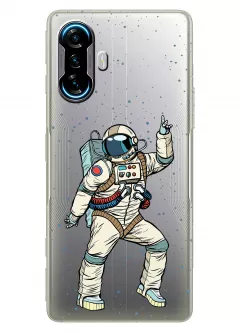 Поко Ф3 ДЖТ прозрачный силиконовый чехол с принтом - Веселый космонавт