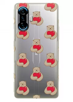 Xiaomi Poco F3 GT прозрачный силиконовый чехол с принтом - Влюбленные медведи