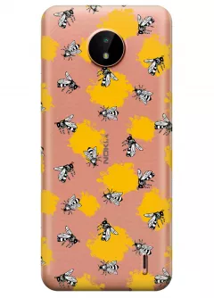Nokia C20 прозрачный силиконовый чехол с принтом - Пчелы