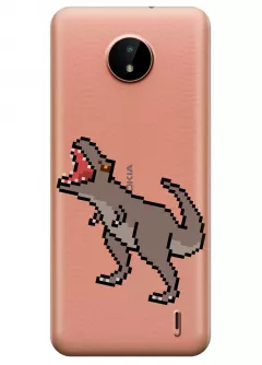 Nokia C20 прозрачный силиконовый чехол с принтом - Пиксельный динозавр