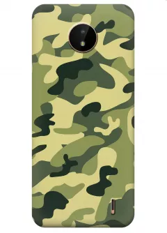 Военный чехол на Nokia C20 из прочного силикона с хаки принтом - Зеленый камуфляж