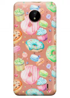 Nokia C20 прозрачный силиконовый чехол с принтом - Пончики