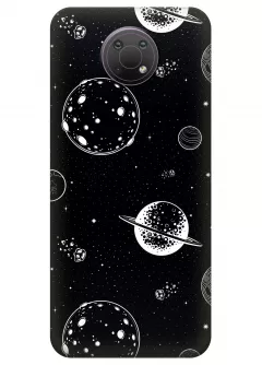 Силиконовый бампер на Нокия ДЖ10 с черно-белым принтом планет