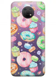 Nokia G10 прозрачный силиконовый чехол с принтом - Пончики