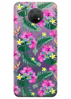 Nokia G10 прозрачный силиконовый чехол с принтом - Тропические цветы