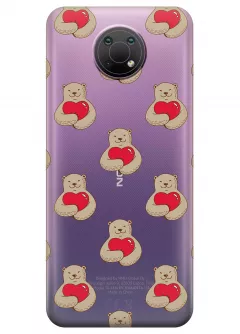 Nokia G10 прозрачный силиконовый чехол с принтом - Влюбленные медведи