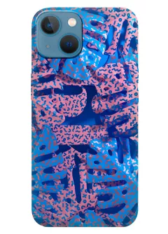 Apple iPhone 13 Mini силиконовый чехол с картинкой - Голубые листья