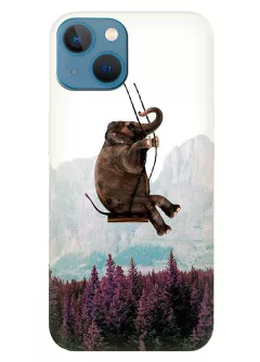 Apple iPhone 13 Mini силиконовый чехол с картинкой - Слон на качеле