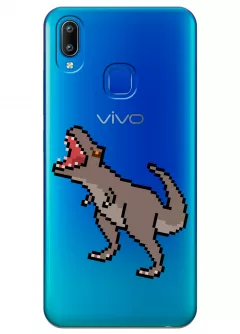 Vivo Y93 Lite прозрачный силиконовый чехол с принтом - Пиксельный динозавр