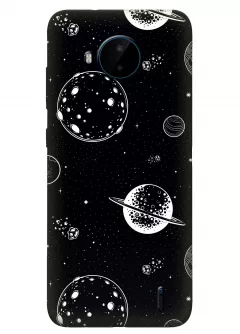 Силиконовый бампер на Нокия С20 Плюс с черно-белым принтом планет