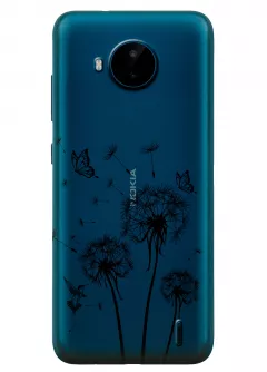 Nokia C20 Plus прозрачный силиконовый чехол с принтом - Одуванчики