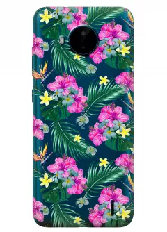 Nokia C20 Plus прозрачный силиконовый чехол с принтом - Тропические цветы