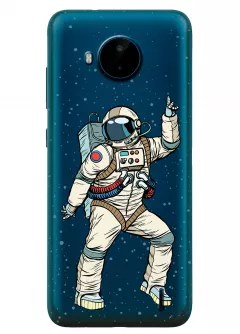 Нокия Ц20 Плюс прозрачный силиконовый чехол с принтом - Веселый космонавт