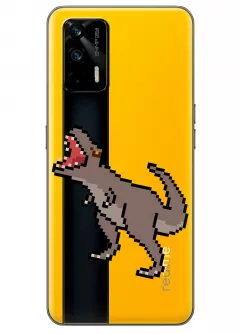 Realme GT 5G прозрачный силиконовый чехол с принтом - Пиксельный динозавр