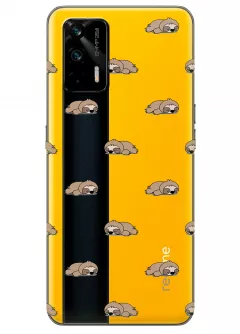 Чехол для Реалми ДЖТ с прозрачным рисунком из силикона - Спящие ленивцы