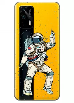 Реалми ДЖТ 5ДЖ прозрачный силиконовый чехол с принтом - Веселый космонавт