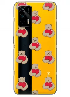 Realme GT 5G прозрачный силиконовый чехол с принтом - Влюбленные медведи