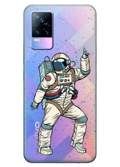 Виво В21е прозрачный силиконовый чехол с принтом - Веселый космонавт