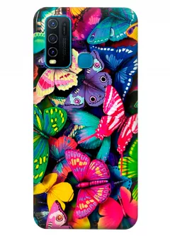 Vivo Y50 бампер силиконовый с яркими разноцветными бабочкаии