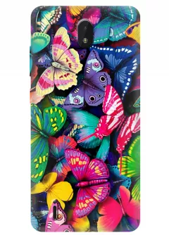 Nokia C01 Plus бампер силиконовый с яркими разноцветными бабочкаии