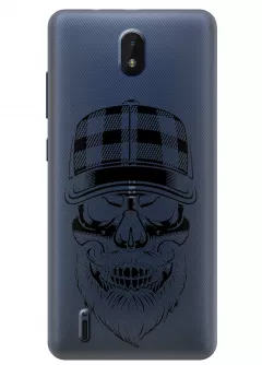 Nokia C01 Plus прозрачный силиконовый чехол с принтом - Бородатый череп