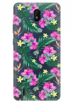 Nokia C01 Plus прозрачный силиконовый чехол с принтом - Тропические цветы