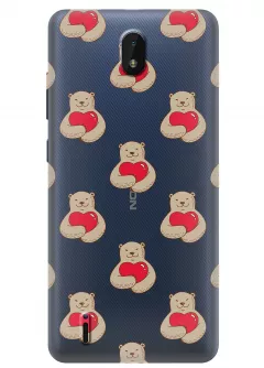 Nokia C01 Plus прозрачный силиконовый чехол с принтом - Влюбленные медведи