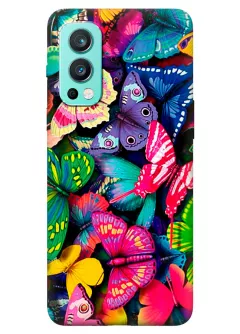 OnePlus Nord 2 5G бампер силиконовый с яркими разноцветными бабочкаии