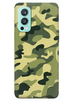 Военный чехол на OnePlus Nord 2 5G из прочного силикона с хаки принтом - Зеленый камуфляж