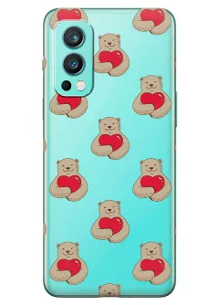OnePlus Nord 2 5G прозрачный силиконовый чехол с принтом - Влюбленные медведи