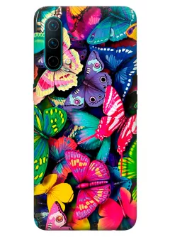 OnePlus Nord CE 5G бампер силиконовый с яркими разноцветными бабочкаии