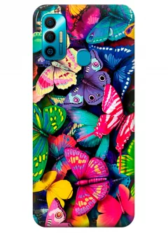 Tecno Spark 7 Go бампер силиконовый с яркими разноцветными бабочкаии