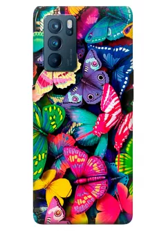 OPPO Reno 6 Pro 5G бампер силиконовый с яркими разноцветными бабочкаии