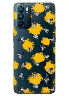 OPPO Reno 6 5G прозрачный силиконовый чехол с принтом - Пчелы