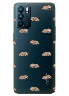 Чехол для Оппо Рено 6 5Дж с прозрачным рисунком из силикона - Спящие ленивцы