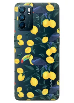 OPPO Reno 6 5G прозрачный силиконовый чехол с принтом - Туканы и лимоны