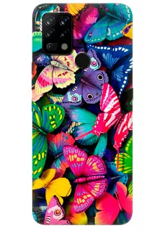Tecno Pova бампер силиконовый с яркими разноцветными бабочкаии
