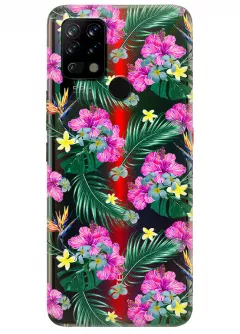 Tecno Pova прозрачный силиконовый чехол с принтом - Тропические цветы