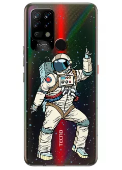 Текно Пова прозрачный силиконовый чехол с принтом - Веселый космонавт
