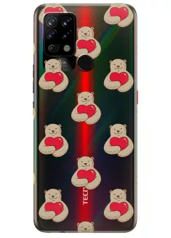 Tecno Pova прозрачный силиконовый чехол с принтом - Влюбленные медведи