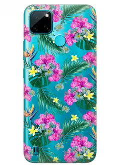 Realme C21 прозрачный силиконовый чехол с принтом - Тропические цветы