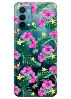 OnePlus Nord N200 5G прозрачный силиконовый чехол с принтом - Тропические цветы