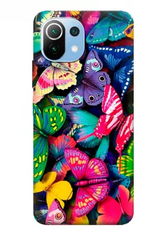 Xiaomi 11 Lite 5G NE бампер силиконовый с яркими разноцветными бабочкаии